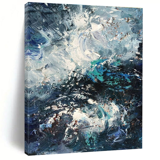 Oversized Abstract Wall Art Blue, White, and Teal Textured Sea Abstract Art PT756
