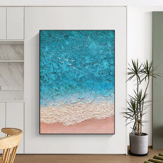 Oversized Abstract Wall Art Teal Beige Textured Coastal Abstract Art PT497