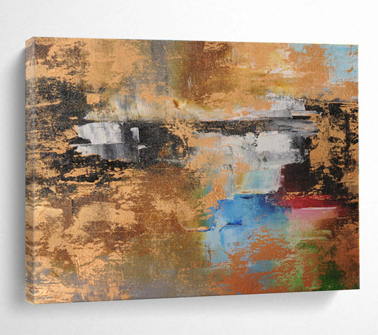 Acrylic Modern Art Multicolor & Gold Textured Abstract On Canvas HPS016