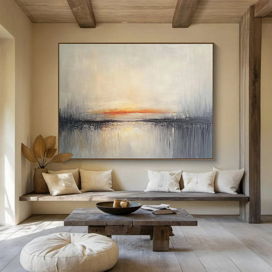 Minimalist Canvas Art Gray, Orange & White Textured Landscape Abstract Painting HPS272