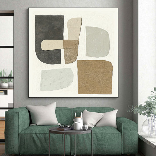 Wall Decor Abstract Paintings Large With Beige, Gray, Brown Geometric Shapes On Canvas PT186