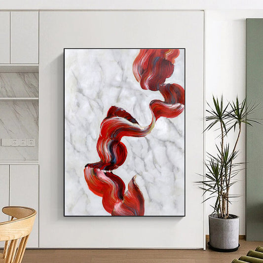Hand-Painted Red White Textured Abstract Art PT396