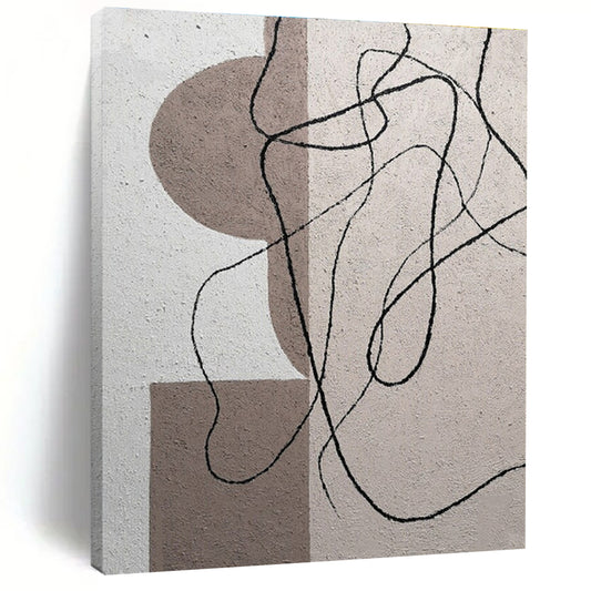 Cool Abstract Paintings Beige, Brown, and Black Linear Abstract Art PT676