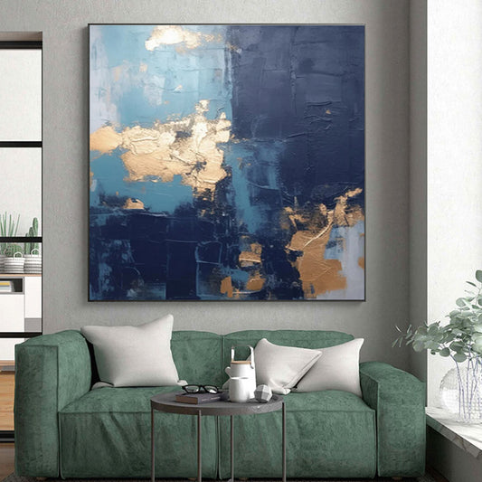 Hand Painted Art in Teal, Navy, and Gold Abstract Textural Compositions PT233
