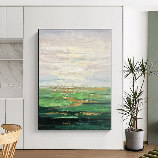 Acrylic Modern Art Paintings Green & Gold Landscape Abstract Painting On Canvas PT067