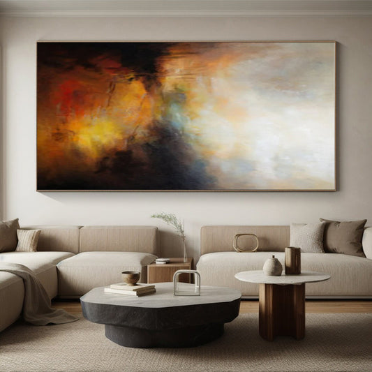 Modern Art Acrylic Orange, Yellow, and Black Textured Landscape Abstract Art PT808