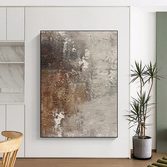 Hand-Painted Brown, Gray, and White Textured Abstract Art, Acrylic Modern Art Painting PT311