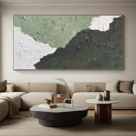 Hand Painted Art Green & White Textured Abstract Painting On Canvas PT063