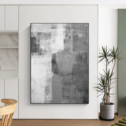 Minimalist Canvas Art Gray White Textured Abstract Art PT429