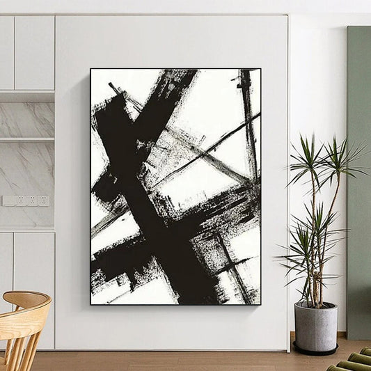 Cool Abstract Paintings - Black & White Dynamic Lines Abstract Art PT567