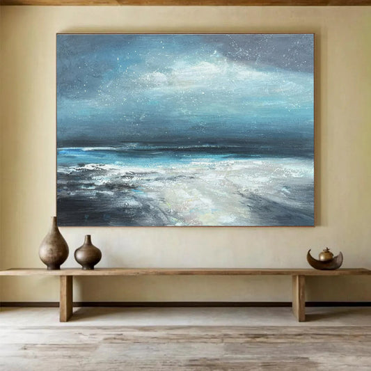 Paintings For House Blue, Gray, and White Abstract Seaside Art HPS410