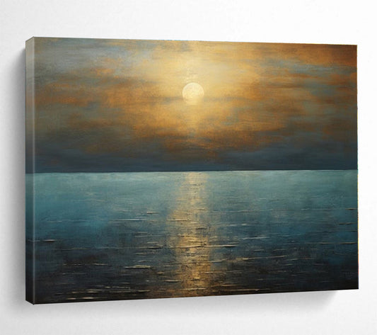 Acrylic Modern Art Paintings Golden Sunset Over Blue Sea Abstract On Canvas HPS034