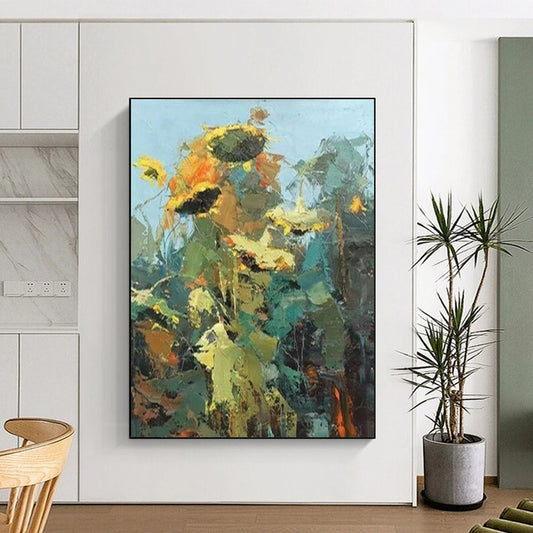 Buy Abstract Art Online Yellow, Green, and Orange Textured Abstract Floral Art DPS484