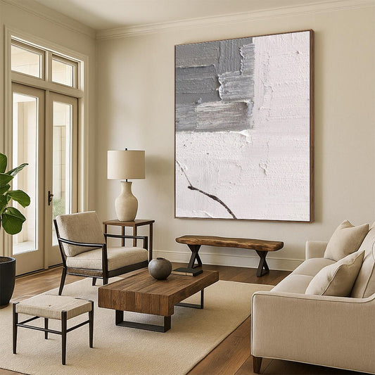 Handmade Art in Grey and White Textural Abstract Layers Painting PT263