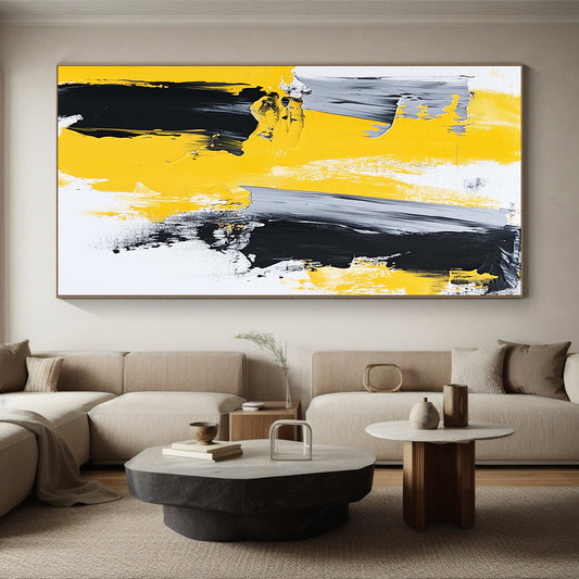 Large Abstract Art For Sale, Yellow Black Gray White Abstract Minimalist Art PT134