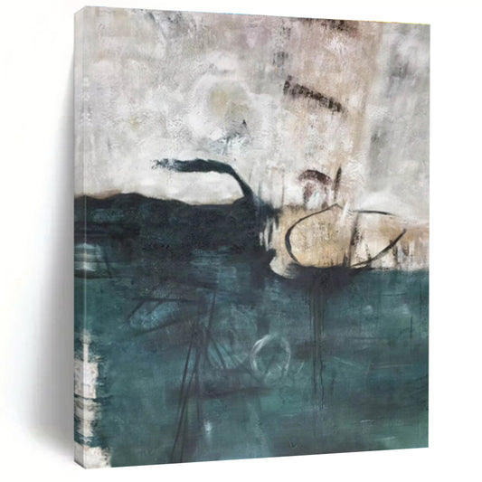 Modern Art Acrylic Teal Beige Textured Abstract Art PT397