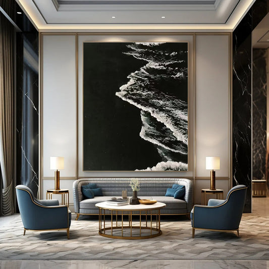 Minimalist Canvas Art Black and White Abstract Wave Painting DPS454