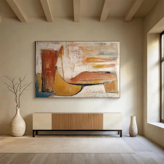 Minimalist Canvas Art Earth Tones (Brown, Beige, Blue) Geometric Abstract Painting HPS237