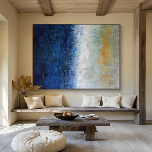 Hand Painted Art Blue, White & Yellow Gradient Abstract Art HPS153