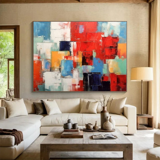Acrylic Modern Art Paintings Multicolor Geometric Abstract On Canvas HPS070