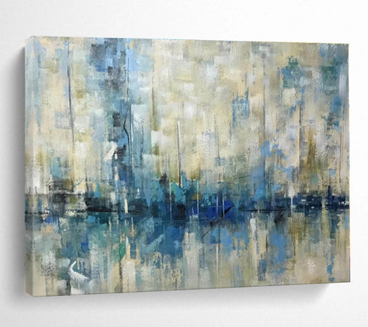 Handmade Art Blue & Beige Coastal Abstract On Canvas HPS057