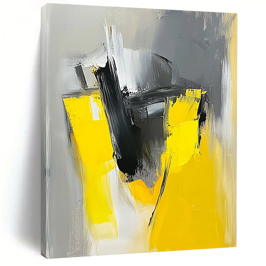 Yellow Black Gray White Abstract Art PT142