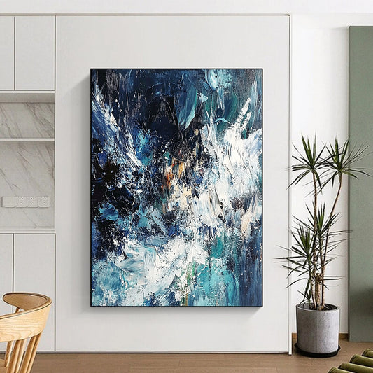 Unique Abstract Art Blue & White Textured Seascape Abstract Painting On Canvas PT125