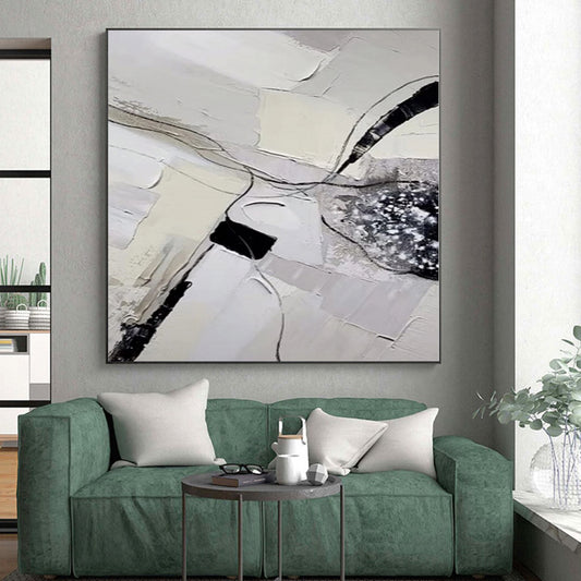 Handmade Art Gray & Black Textured Abstract Painting On Canvas PT034
