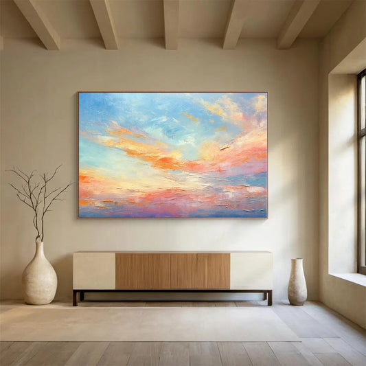 Hand-Painted Pastel Sunset Sky Abstract On Canvas HPS041