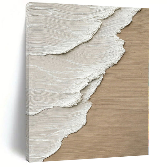 Large Contemporary Wall Art Beige and White Textured Abstract Wave Painting DPS424