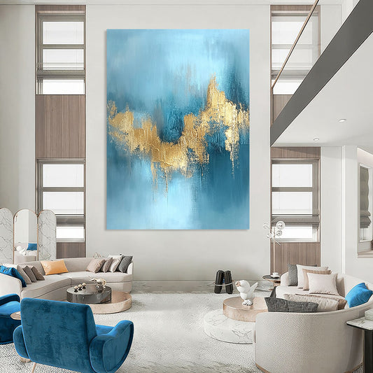 Modern Art Acrylic Blue and Gold Abstract Textured Painting DPS433