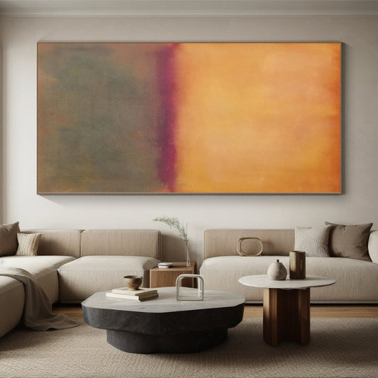 Hand-Painted Orange & Gray Color Field Abstract Painting On Canvas PT101