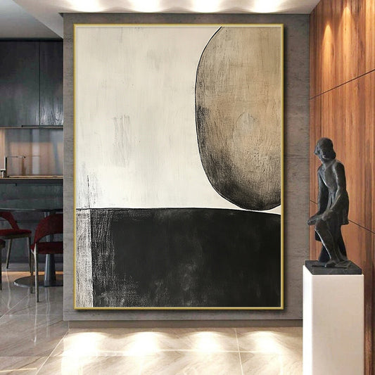 Abstract Canvas Wall Art Large, Black White Beige Abstract Minimalist Art PT155