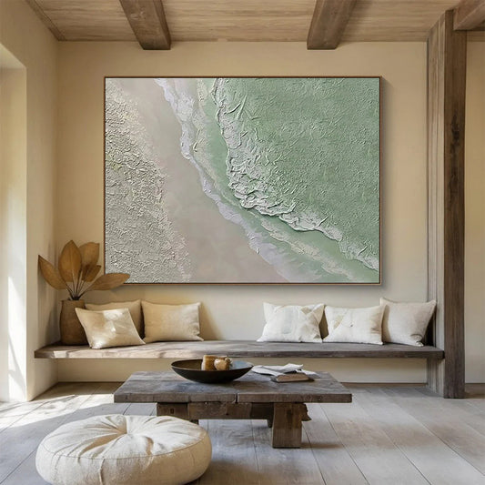 Large Size Green & Beige Textured Landscape Abstract Art HPS224