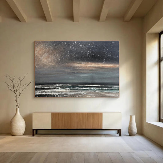 Cool Abstract Paintings Starry Night Over Dark Sea Abstract On Canvas HPS035