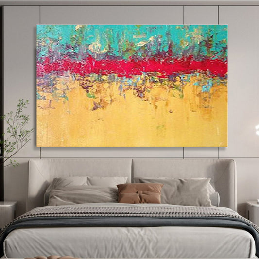 Unique Abstract Art Turquoise, Red & Yellow Textured Abstract Painting On Canvas HPS097