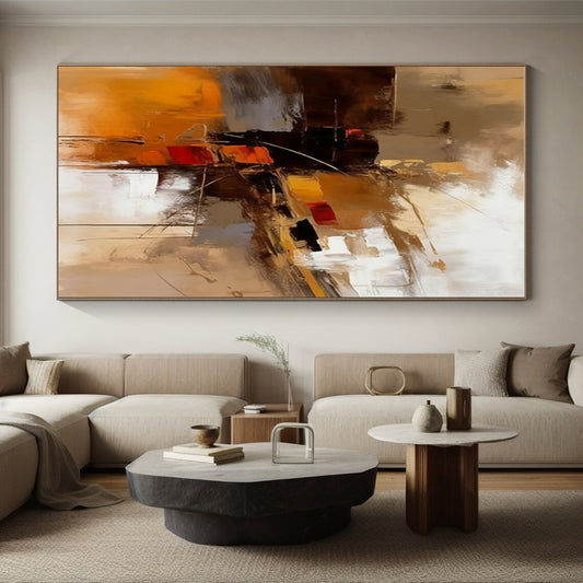 Huge Size Brown and White Abstract Cityscape, Oversized Abstract Wall Art PT519