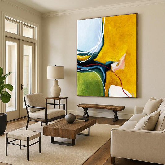 Cool Abstract Paintings Yellow, Green, and Blue Curved Abstract Art PT823