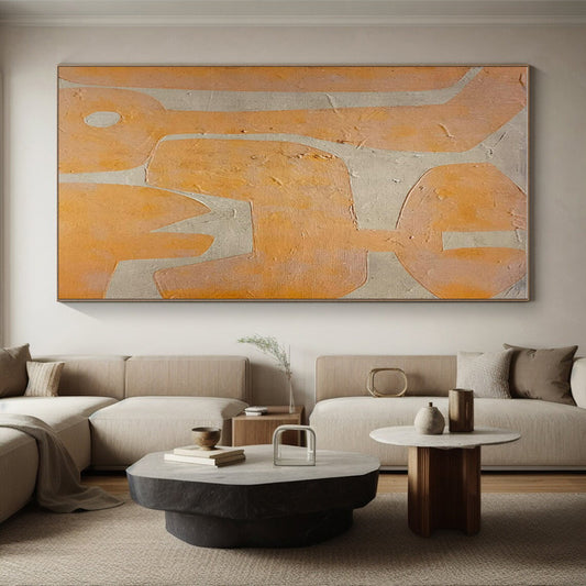 Acrylic Modern Art Paintings Orange and Beige Geometric Abstract Art PT637