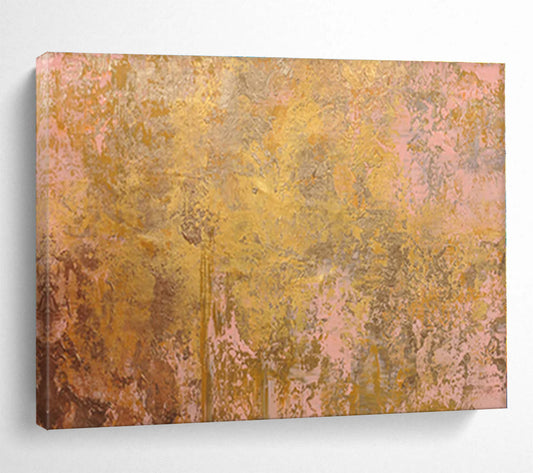 Oversized Abstract Wall Art Gold & Pink Textured Abstract On Canvas HPS019