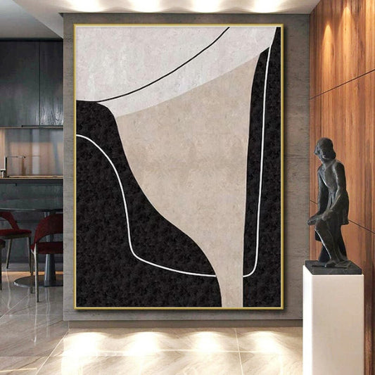 Minimalist Canvas Art Black, Beige, and White Organic Abstract Art PT712