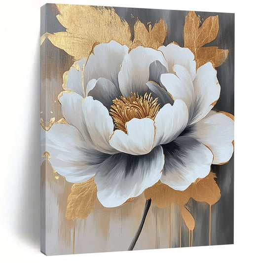 Paintings For House Gray, White, and Gold Floral Abstract Flower Painting DPS435
