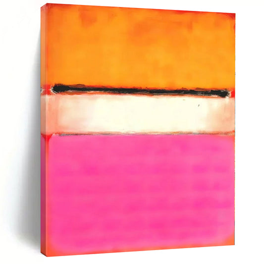 Hand Painted Art Orange, White & Pink Color Field Abstract Painting On Canvas PT103