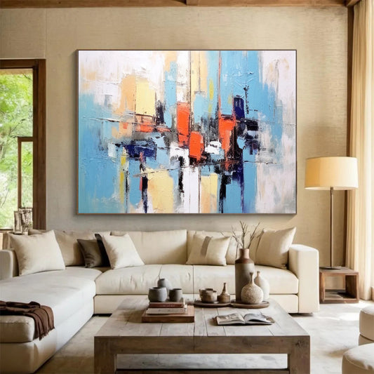 Oversized Abstract Wall Art Blue, Orange & White Abstract Urban Art HPS200