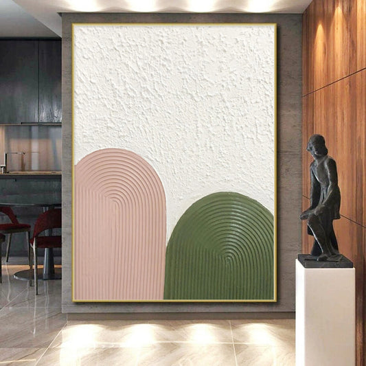 Acrylic Modern Art Paintings Pink & Green Textured Geometric Abstract Painting On Canvas PT036