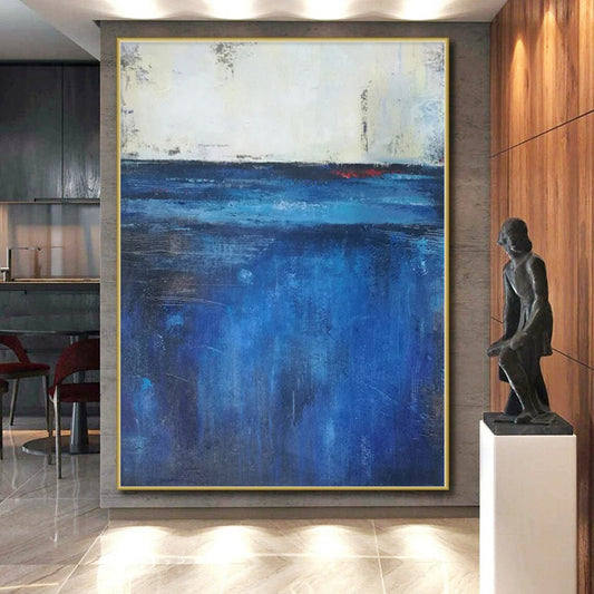 48x60 Blue & Gray Textured Seascape Abstract Painting On Canvas PT096