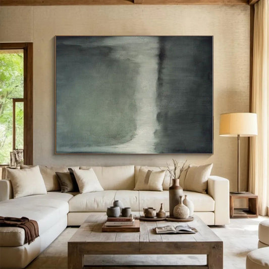 Minimalist Canvas Art Gray and White Abstract Misty Scene, Modern Art Acrylic PT531