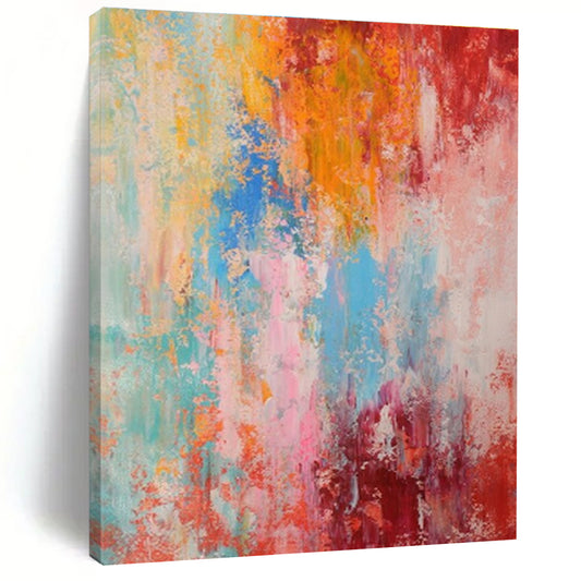 Hand Painted Art Colorful Red, Orange, Pink, and Blue Abstract Acrylic Painting PT283