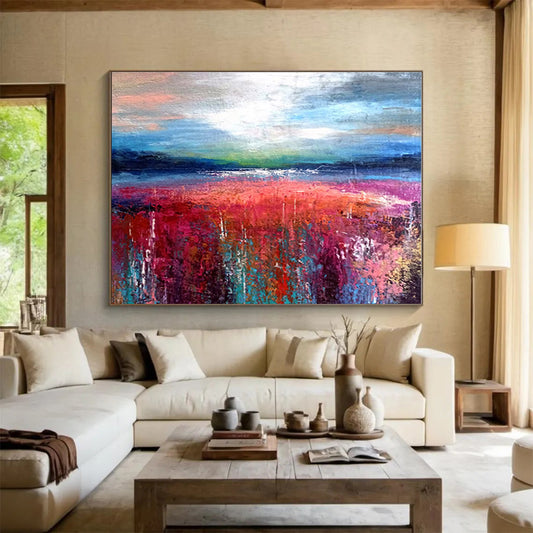 Large Contemporary Wall Art Colorful Landscape Abstract On Canvas HPS008