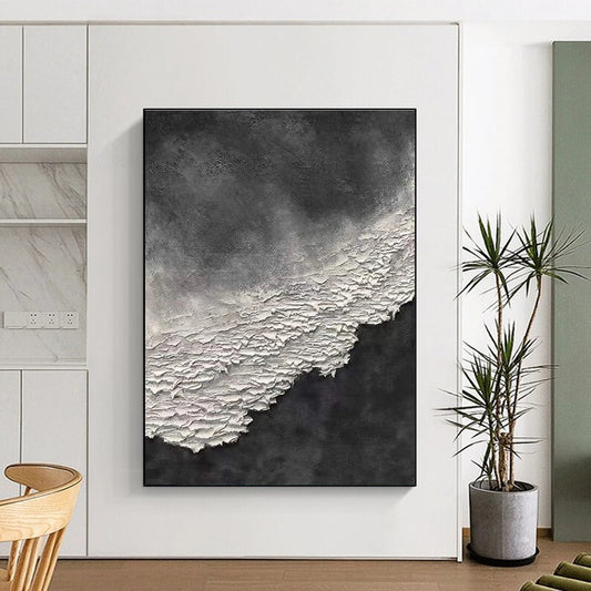 Big Painting in Black and White Textural Abstract Art PT260
